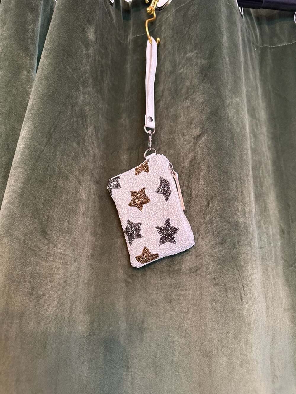 Altar'd State White Beaded Star Wristlet Card Holder and Coin Purse